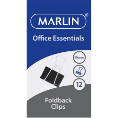 Marlin Office Essentials fold back clips 19mm 12’s  